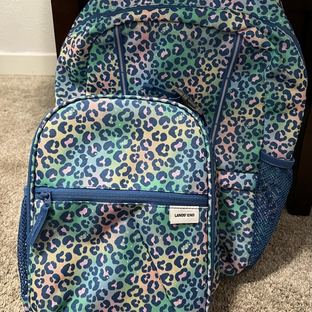 Lands' End Multicolor Leopard Backpack Set